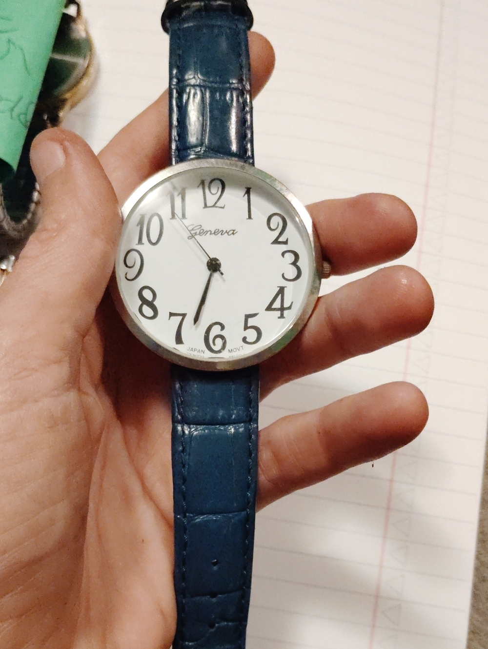 Geneva Blue Leather-Style Strap Analog Watch with White Dial